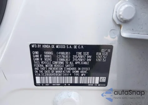 2016 Honda Hr-V Ex from USA, damaged, VIN 3CZRU6H59GM738914